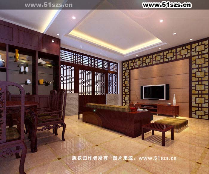 匡余刚-中式客厅-餐厅效果图